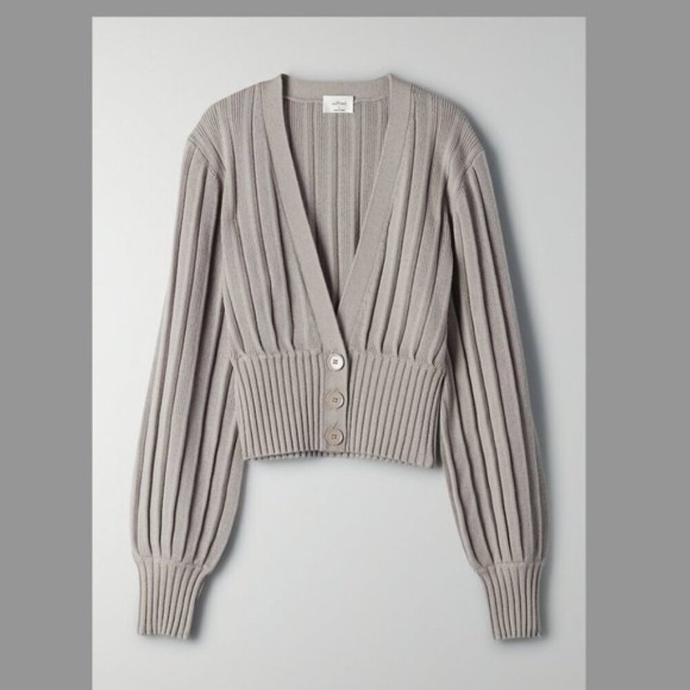 Aritzia Wilfred Thais Knit Plunge Sweater Cardigan Wool Cotton Grey Size Medium - Picture 3 of 7